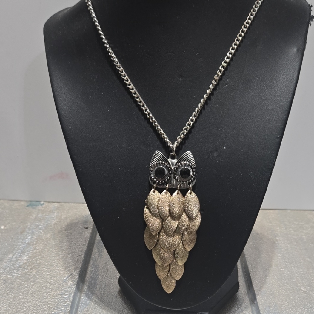 Gold and Silver Owl Pendant Necklace